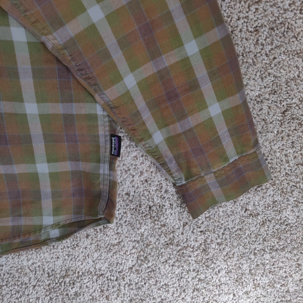 Patagonia Fjord Lightweight Flannel Shirt Mens Large Green Plaid Long Sleeve - Picture 4 of 15